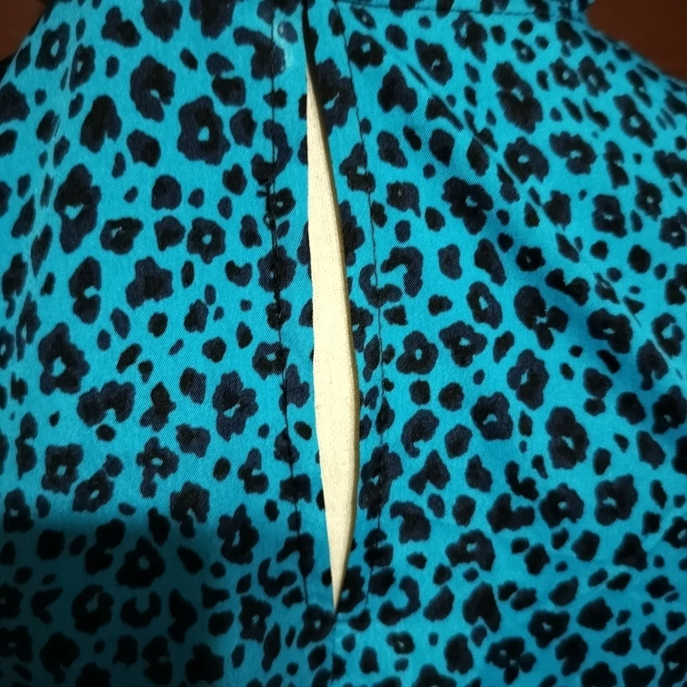 2461) New Look Blue Leopard Print Frill Smock Dress Size 10